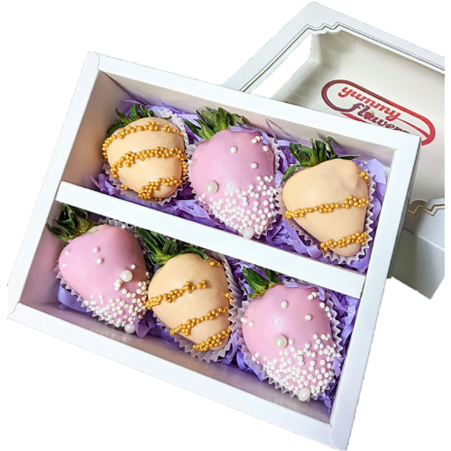 6pcs Pink & Peach Chocolate Strawberries Gift Box